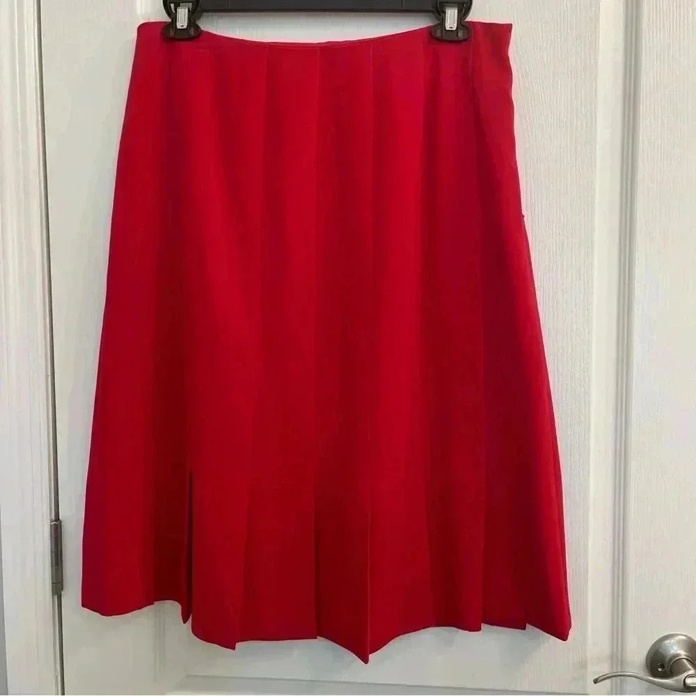 Red Pleated Lined Skirt by Sharon Young